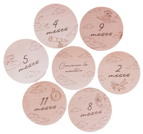Sensalea - Tarjetas Cumplemes Bebé Madera Personalizadas – Placas Mes a Mes Recién Nacido – Accesorios Fotos Bebé Primer Año – Regalo Nacimiento y Decoración Bebé