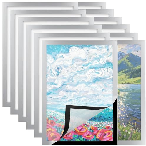 Zamety 12 Stück Magnetrahmen A5, Selbstklebend Magnet Bilderrahmen Silber ﻿ | Magnetische Bilderrahmen, Magnetic Frame mit Magnetverschluss, Magnetbilderrahmen A5 Info-Rahmen, 21 x 14.8cm