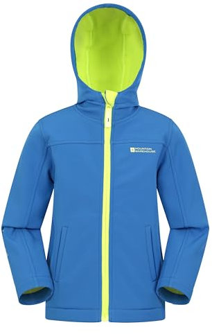 Mountain Warehouse Exodus Kids Softshell Jacket - Breathable, Wind & Water Resistant, Fleece Lined Coat for Boys & Girls - Autumn, Winter, Hiking Cobalt Kids Size 3-4 Years