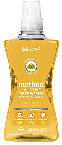 Method Liquid Laundry Detergent, Ginger Mango, 66 Loads Per Bottle, Hypoallergenic + Stain Remover, 53.5 Fl Oz (Pack of 1)