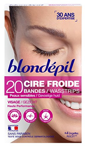 Blondepil HAUTE PERFORMANCE - 20 Bandes Cire Froide pour Visage + 4 Lingettes Post Epilation