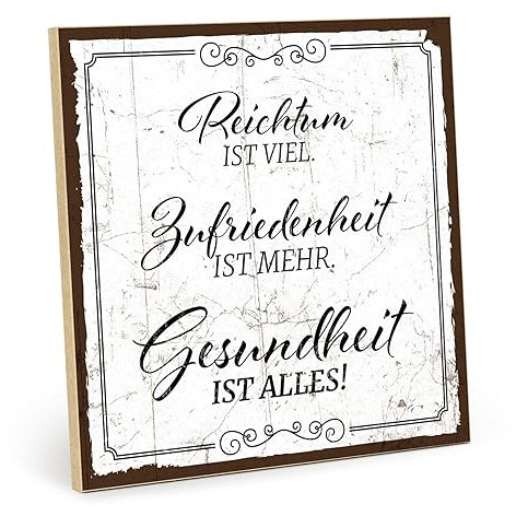 TypeStoff Holzschild mit Spruch – GESUNDHEIT IST ALLES - shabby chic retro vintage nostalgie deko Typografie-Grafik-Bild bunt im used-look aus MDF-Holz - HS-00077