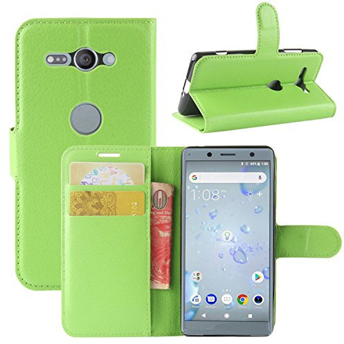 HualuBro Coque Sony Xperia XZ2 Compact, Premium Étui en Cuir PU Leather Wallet Portefeuille Housse Case Flip Cover avec Cartes Slots pour Sony Xperia XZ2 Compact Smartphone (Vert)