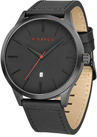 FIREFOX Herren- Armbanduhr XCHANGE analog Quarz Edelstahl Lederarmband Zifferblatt schwarz Datum 5 ATM wasserdicht FFPL01-100