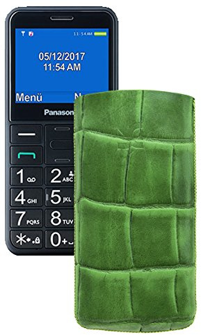 Suncase Original Tasche für Panasonic KX-TU 150 Leder Etui Handytasche Ledertasche Schutzhülle Case Hülle - Lasche mit Rückzugfunktion* In Croco-Grün