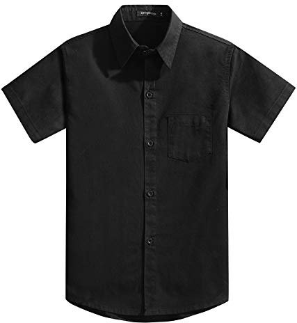 Spring&Gege Boys' Short Sleeve Solid Formal Cotton Twill Dress Shirts Black 11-12 Years