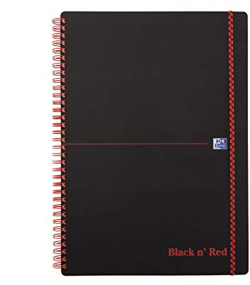 Oxford 400047654 Spiralbuch Black n' Red 5er Pack DIN A4 kariert flexibler Deckel 70 Blatt schwarz rot