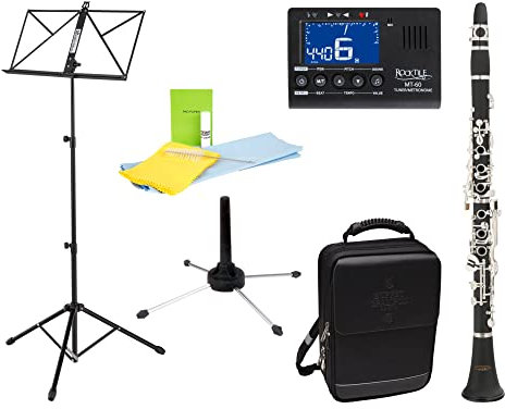 Classic Cantabile CLK-20 B-Klarinette Set - hochwertige Bb-Klarinette mit deutscher Griffweise - 20 Klappen & 6 Ringe - Set inkl. Clip-Tuner, Noten- & Klarinettenständer