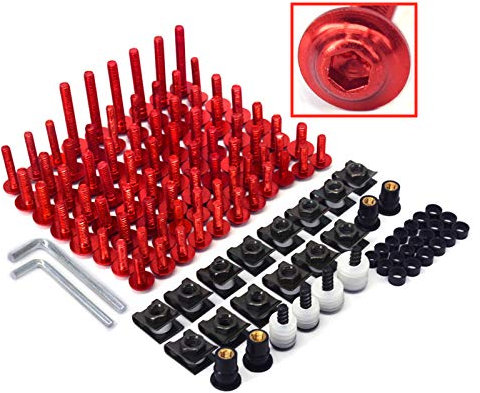 Motorrad-Verkleidungsschrauben-Set, Aluminium, universal, Motorrad-Windschutzscheiben-Befestigungsschraube, Muttern, passend für CR125R, CR250R, CR500R, CRF450, CRF250, Rot