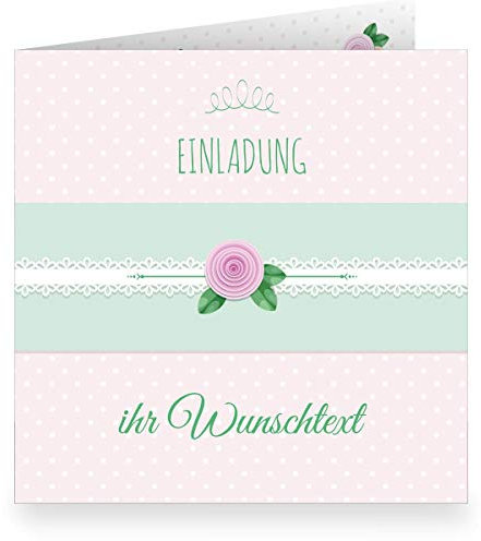 24x Schöne rosa Einladungskarte mit Wunschtext und Innendruck zum Ausfüllen (quadratisch, 15,5x15,5cm inkl Umschlag) shabby chic- große XL Karte zur Taufe, Erstkommunion, Einschulung, Firmung