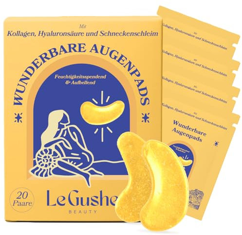 LE GUSHE - Augenpads gegen Augenringe, Eye Pads gegen Tränensäcke, Schwellungen und Falten, Erfrischende Augenmaske, Gel Eyepatches, 20 Paare, Gold