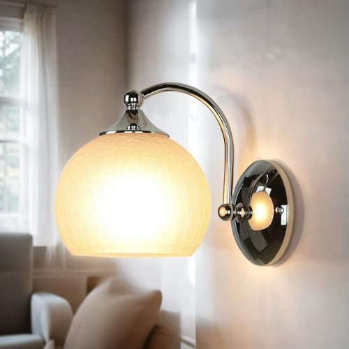 Licht-Erlebnisse Wandleuchte NABO aus Metall verchromt & Glas E27 wechselbar B:15cm T:23cm silber Schlafzimmer Flur Wohnzimmer Bauhaus Wandlampe für Innen