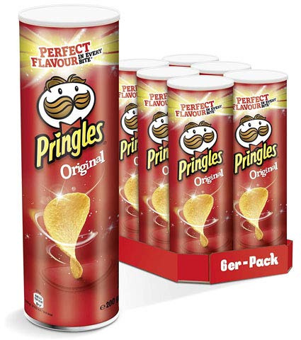 Pringles Original Flavour Potato Crisps Chips Snack Can Tubes - Pack of 6 x 200g