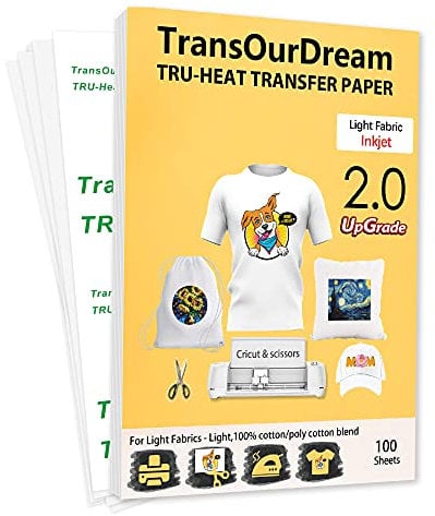 TransOurDream Tru-Transfer Paper - 100 Sheets A4 Inkjet Heat Transfer Paper Iron On Transfer Paper 2.0 for White and Light T Shirts Fabrics NO Mirror Print,Easy to Use (TRANS-2-100)