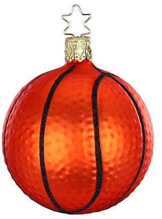 Christbaumschmuck Christbaumhänger Inge-Glas mit Sternenkrönchen, handbemalt und mundgeblasen, Basketball, 7.5 cm, Weihnachtsträume