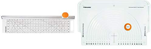 Fiskars Combiné Cutter rotatif Ø 45 mm et Règle, 6 x 24, Orange/Blanc, 1014651 & Cutter circulaire pour tissus, avec 11 tailles de diamètres, Lame en acier, 1023904