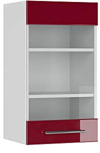 Vicco Armario de Cocina con Vidrio Fame-Line, Rojo Burdeos Alto Brillo/Blanco, 40 cm