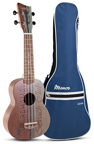 GEWA Sopran Ukulele Manoa Seaside - Korpus Sapelli - Decke Design Seaside Beach Club - Seidenmatt - inkl. gepolstertem Gig Bag - K-SO-BC