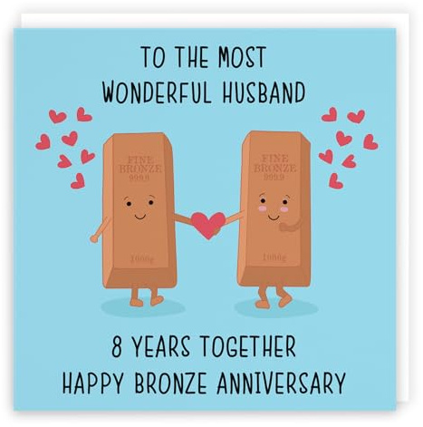 Hunts England - Husband 8th Anniversary Card - To The Most Wonderful Husband - 8 Years Together - Happy Bronze Anniversary - Iconic Collection