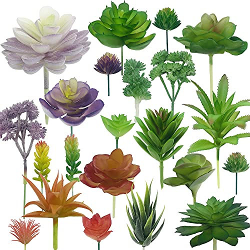 NA Woohome 34 Stück Sukkulenten Künstlich, 24 Stück Mischfarben Künstliche Sukkulenten Blumen Pflanzen und 10 Stück Simulation Marienkäfer