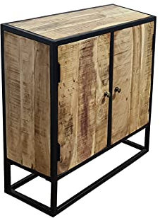 SAM Sideboard Nagar 1, Akazienholz massiv & naturfarben, Kommode mit Zwei Holztüren & Einlegeboden, Rahmen & Griffe aus Metall, 70 x 30 x 75 cm