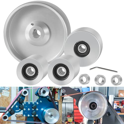 Belt Sander 2 x 72 Wheel Set Complete Belt Knife Sanding Disc Set Aluminum Wheel for Knife Grinder 5 Drive 5/8 Bore 3 Track 2 Idler Pulley (5