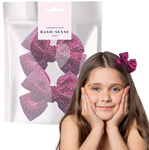BasicSense, 2 fermagli per capelli con fiocco con strass, nastro a coccodrillo, per ragazze, fucsia