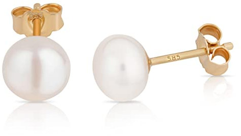 NKlaus Paar 7mm echte Süßwasserperle Ohrstecker 585 Gelb Gold 14 Karat Zuchtperlen Bouton Perlen Ohrringe Handverlesen 13213