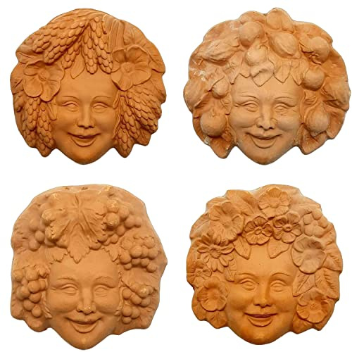 Maschere 4 stagioni in terracotta Ceramica Handmade Le Ceramiche del Castello Made in Italy Dimensioni: 20 x 20 centimetri cadauna