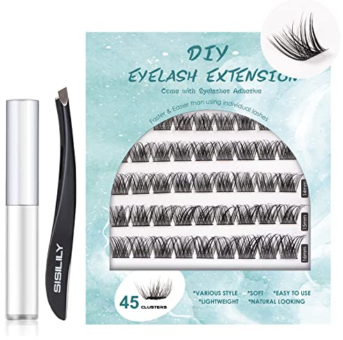 SISILILY Extension de Cils - 3D Faux Cils avec Colle - 45 Grappe Russes Volume 0.07mm CC Curl Naturel Réutilisables Longueur 10 12 14 15 16mm Mix (DM10)