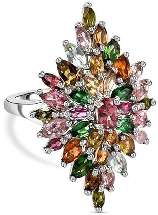 SHOP LC 3.68 ct Natürlicher Mehrfach-Turmalin Ring für Frauen in 925 Sterling Silber, Größe 19