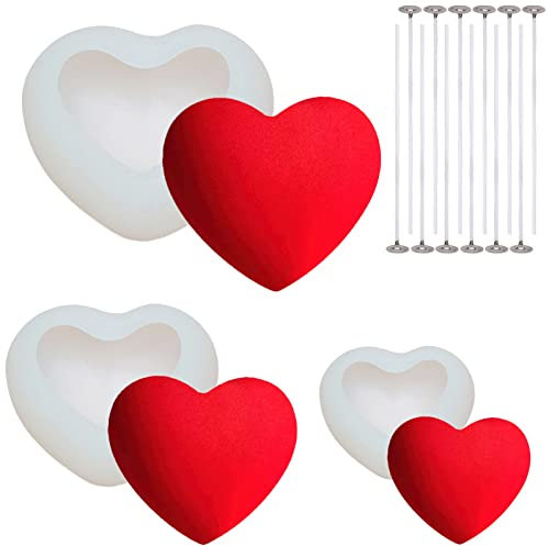 3Pezzi Stampo in Silicone forma di cuore,Molde de silicona para suculentas de cactus, 6 piezas 3D de silicona suculentas velas de cactus hechas a mano, 3D Stampi per Candele Stampi per Sapone Stampo