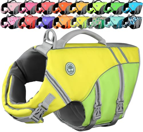 VIVAGLORY Hunde Schwimmweste Sports Style Hundeschwimmweste, M, Lemon | Hundeweste Schwimmen Rettungswesten Schwimmwesten zum Schwimmen, Sportstil & Atmungsaktiv for Hunde
