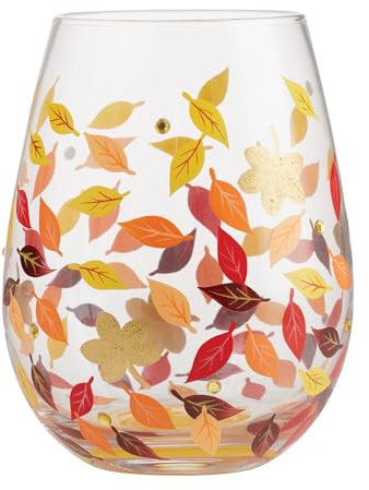 Enesco Designs by Lolita Leaves-a-Million, bicchiere da vino senza stelo dipinto a mano, 590 ml, multicolore