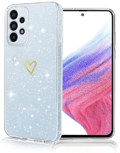 Coqinen Klar für Samsung Galaxy A53 5G Hülle, Herz Muster Silikon Handyhülle mit Glitzer, Dünne Kratzfeste Stoßfest Schutzhülle für Frauen und Mädchen, Transparent