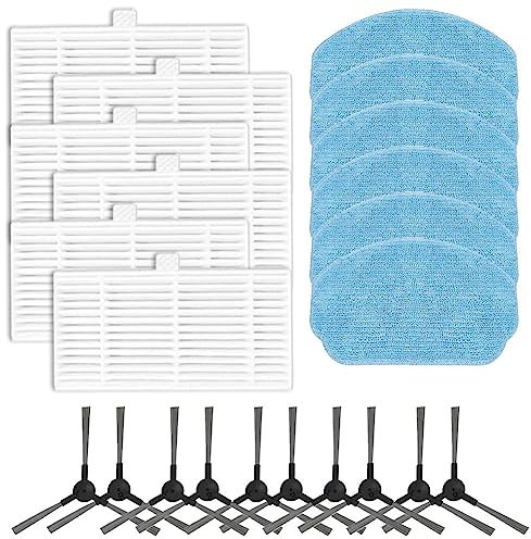 Donkivvy Kit de 22 paños de trapeador con filtro lateral para robot aspirador Cecotec Conga 999 X-Treme, 10 cepillos laterales, 6 filtros HEPA, 6 paños de fregona
