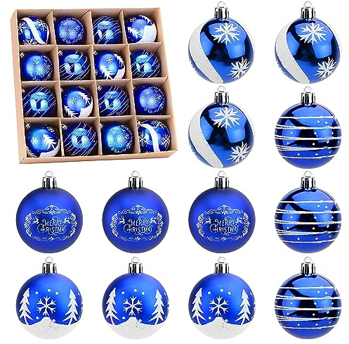 16 pezzi Palle di Natale Palline decorative in Plastica Blu Diametro 6cm Ornamenti Decorativi Ornamentiper Albero di Natale Con la corda Addobbi e Decorazioni Per Albero Di Natale