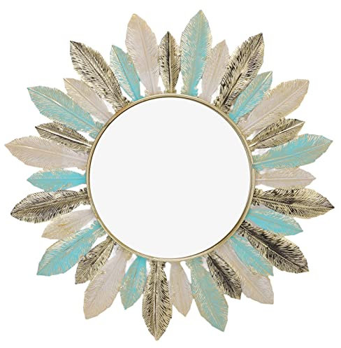 Lwuey Feder Dekorative Wandspiegel, Rund Deko Spiegel Klassisch Boho Spiegel Moderner Rustikalen Stil Geometrische Metallener Kreisring Schlafzimmer Wohnzimmer Eingangshalle