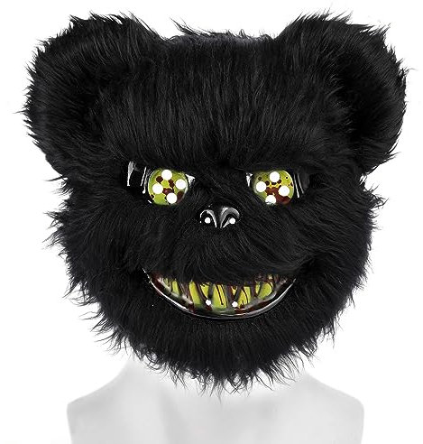 ZZOUFI Maschera Horror Halloween Maschera Orso di Peluche, Maschera Spaventosa di Halloween per Adulto Bambino, Maschera Animale Horror per Carnevale Cosplay, Divertente (Nero)