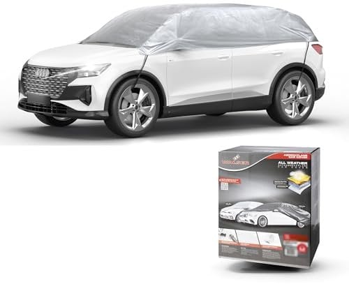 Walser Abdeckplane Auto All Weather, Abdeckplane wasserdicht, 100% wetterfeste Auto Abdeckplane, Autoabdeckung Outdoor, Auto Abdeckplane wasserdicht, Autoplane Halbgarage Größe XL Silber