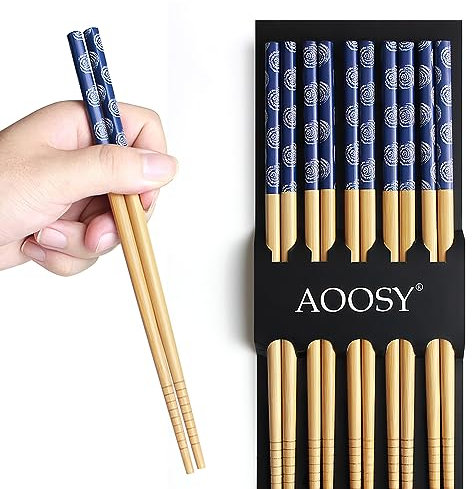 AOOSY 5 pares de palillos de bambú de estilo japonés, reutilizables, aptos para lavavajillas, 22,5 cm