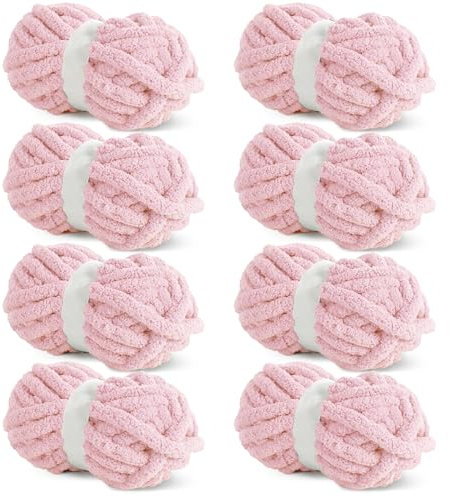 Hombys Pinkes, grobes Chenille-Garn zum Häkeln und Stricken, super sperrig, weicher Plüsch, 8 Jumbo-Packungen (27 m, je 227 g)