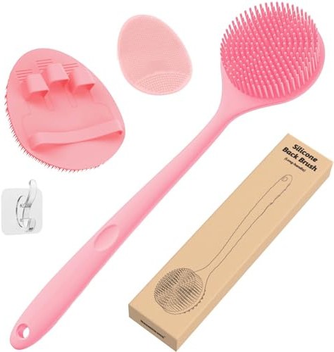 Manmihealth Silicone Back Scrubber & Shower Brush Set Thin Bristles