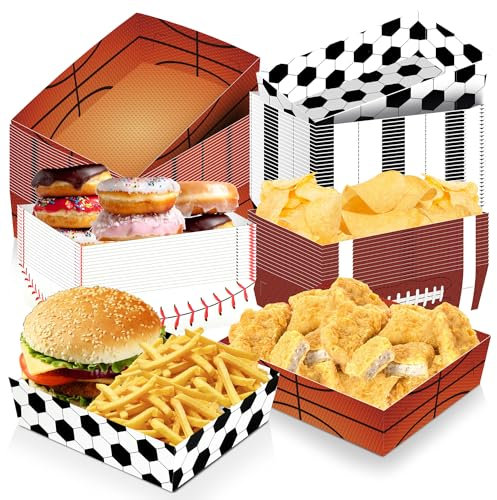 UROINEPA Sports Birthday Party Decorations 40pcs Sports Theme Paper Food Trays Plates for Soccer Baseball Football Basketball Birthday Party Decorations Supplies