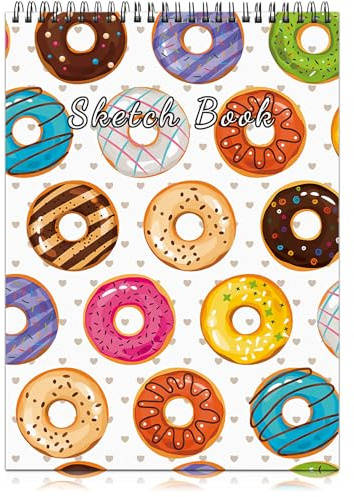 Deokke A4-Skizzenbuch mit Spiralbindung,100GSM 50Blatt/100Seiten,22,9 x 30,5 cm,Nettes und künstlerisches Zeichenbuch,Geeignet für Jungen Mädchen und Anfänger (E11-Donut)