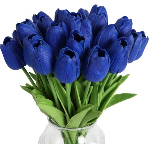 IPOPU Künstliche Blumen in Königsblau, fühlen sich echt an, blaue Tulpen, künstliche Blumen für Zuhause, Tischdekoration, Hochzeitsstrauß, Party, Babyparty, Tafelaufsätze, Brautstrauß, Dekoration,