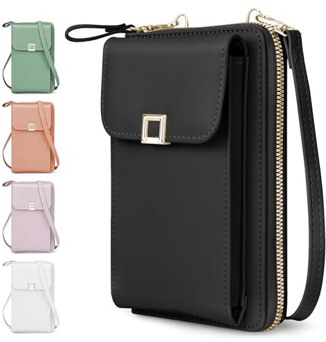 Zusentee Kleine Handy Umhängetasche, Handytasche Zum Umhängen Damen Touchscreen Crossbody kleine PU Leder Handy Tasche mit Kartenfächern und Verstellbarem Handytasche, Schwarz