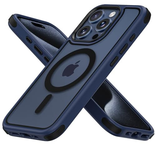 MobNano Hybrid Magnetisch Durchsichtig Hülle für iPhone 15 Pro Hülle [Kompatibel mit MagSafe] Stoßfest Bumper Transparent Starke Magnet Handyhülle Clear Silicone iPhone 15pro Case - Titan Blau