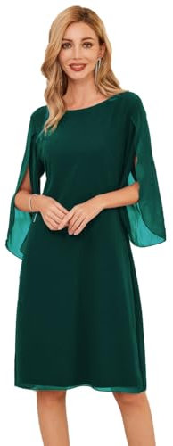 GRACE KARIN Ladies Elegant Midi A Line Deep Teal Dresses 3/4 Sleeves Flowy Chiffon Party Dresses for Summer Size 14