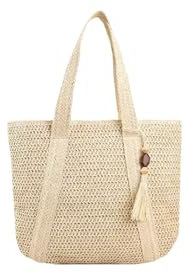 Ulisty Damen Groß Stroh Tasche Sommer Strandtasche Geflochten Tragetasche Mode Shopper Schultertasche Geldbeutel Handtasche beige